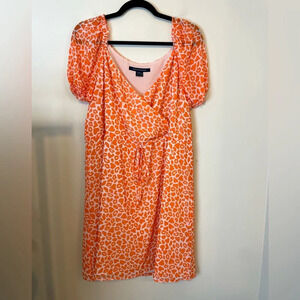 French Connection | Women's Orange & White Wrap Drawstring Dress Size 10 Hearts